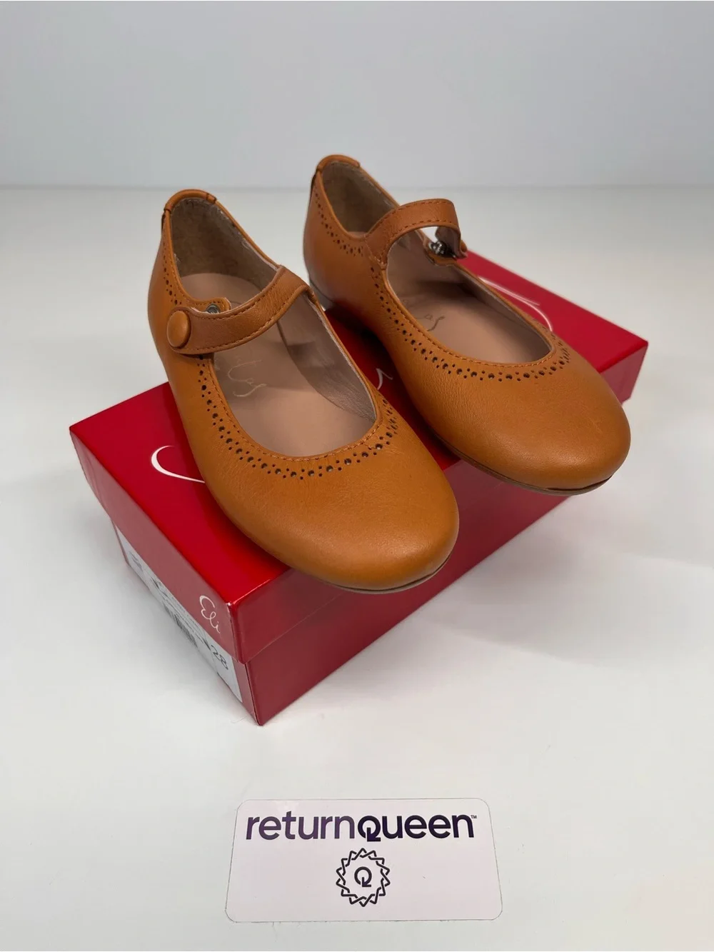 Girls' Tan Mary Jane Dress Shoes with Button Strap